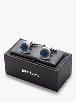 John Lewis Round Enamel Cufflinks, Blue