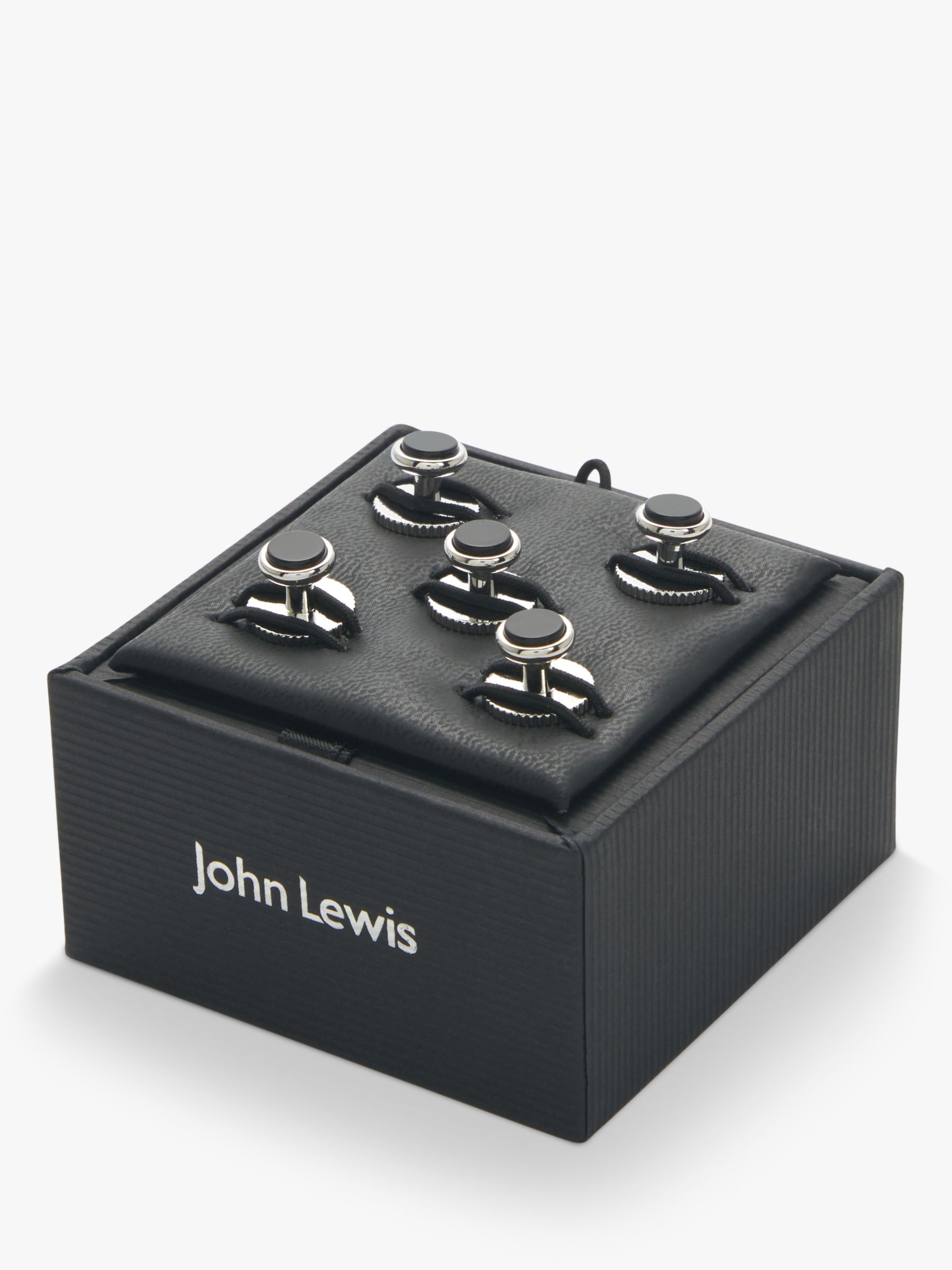 John Lewis Dress Shirt Studs, Pack of 5, Silver/Onyx