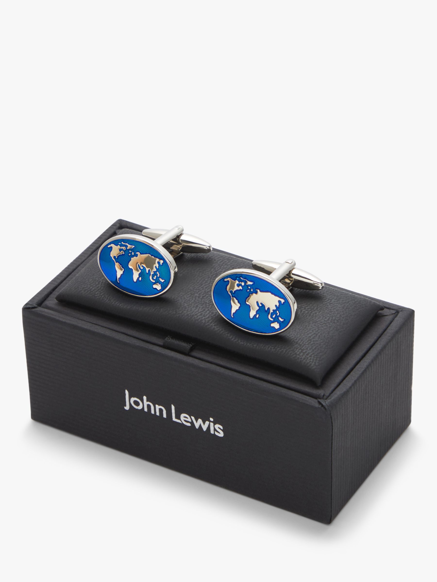 John Lewis Oval Globe Cufflinks, Blue
