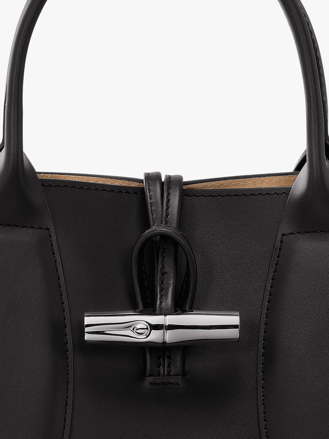 Longchamp Roseau Small Leather Top Handle Bag, Black at John Lewis &  Partners