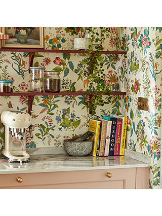 Harlequin x Sophie Robinson Furnishing Fabric Woodland Floral & Caprice, Peridot/Ruby/Pearl