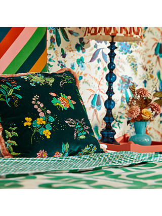 Harlequin x Sophie Robinson Furnishing Fabric Woodland Floral & Caprice, Jade/Malachite/Rose Quartz
