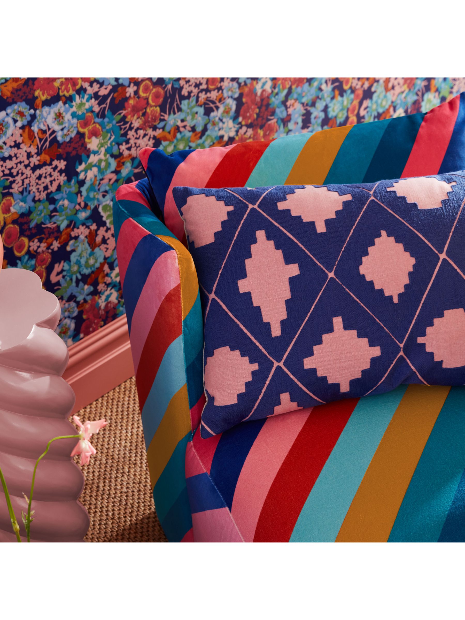 Harlequin x Sophie Robinson Garden Terrace Fabric, Lapis/Rose