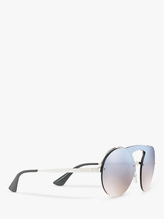 Prada PR 65TS Women's Catwalk Round Sunglasses, Silver/Mirror Blue