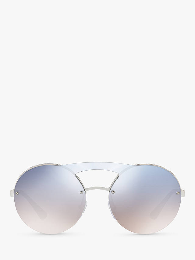 Prada PR 65TS Women's Catwalk Round Sunglasses, Silver/Mirror Blue