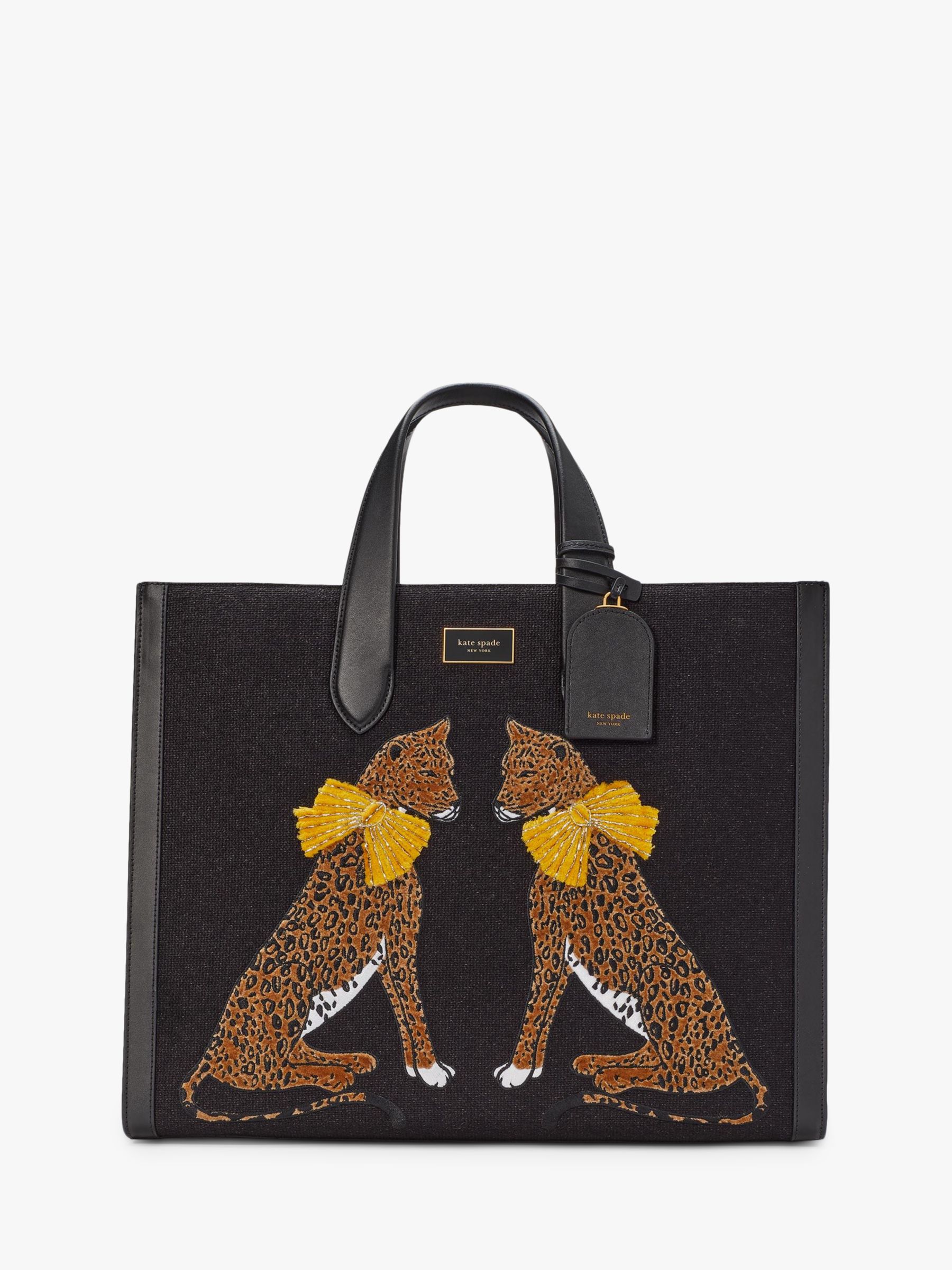 kate spade new york Manhattan Large Leopard Tote Bag, Black/Multi at ...