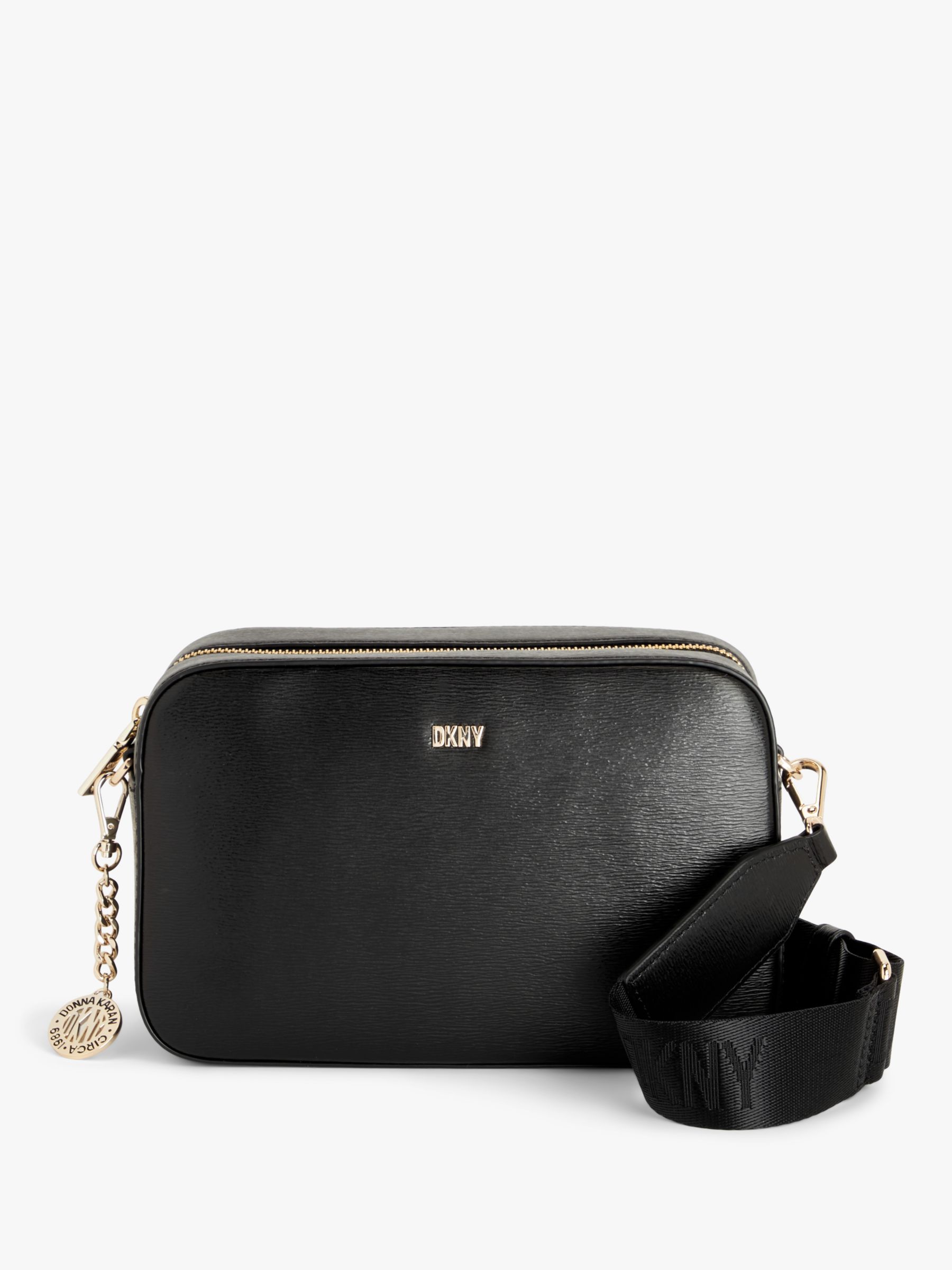 DKNY Elissa Large Leather Shoulder Bag, Black/Gold at John Lewis