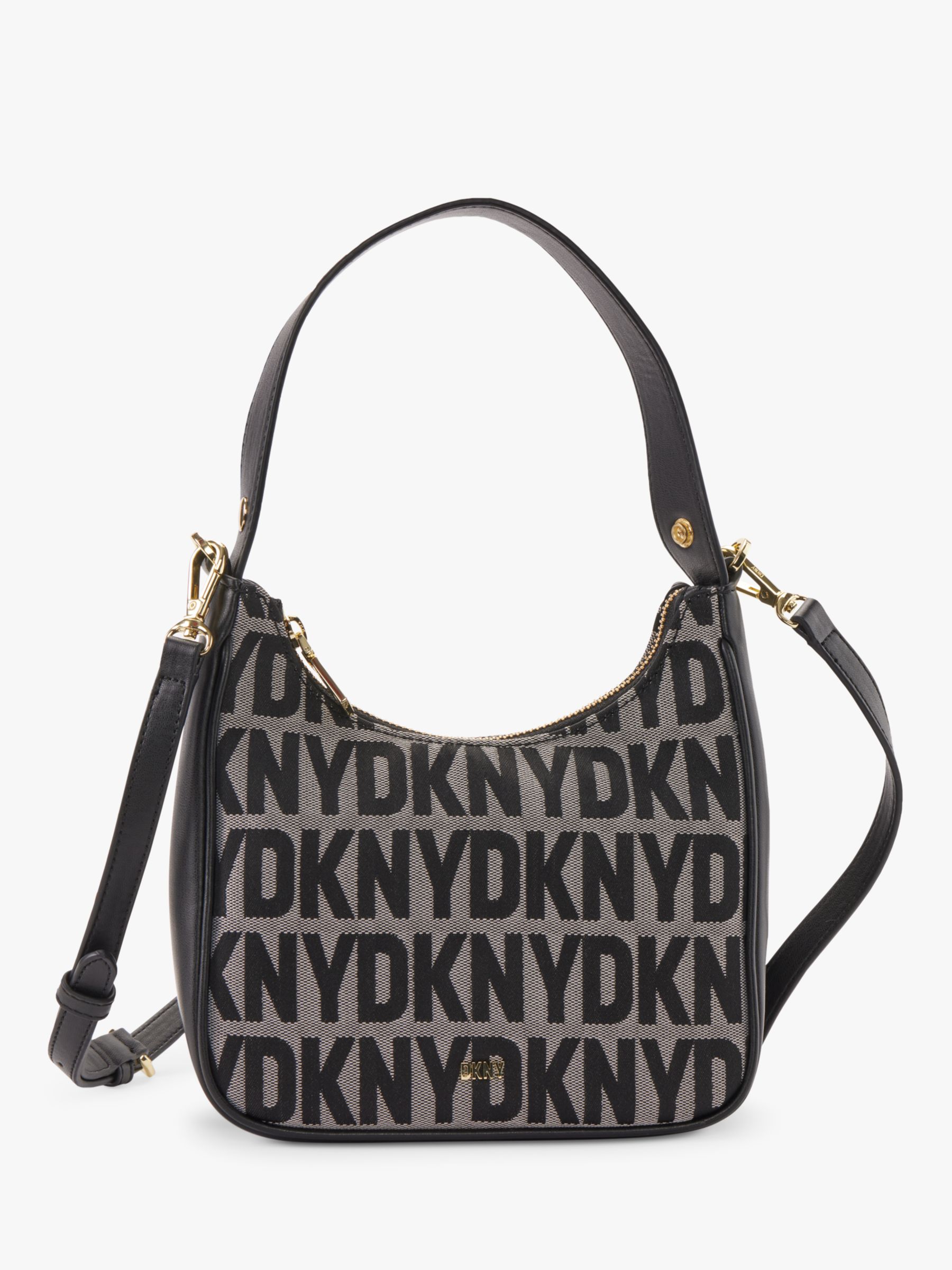 DKNY Elissa Large Leather Shoulder Bag, Black/Gold at John Lewis