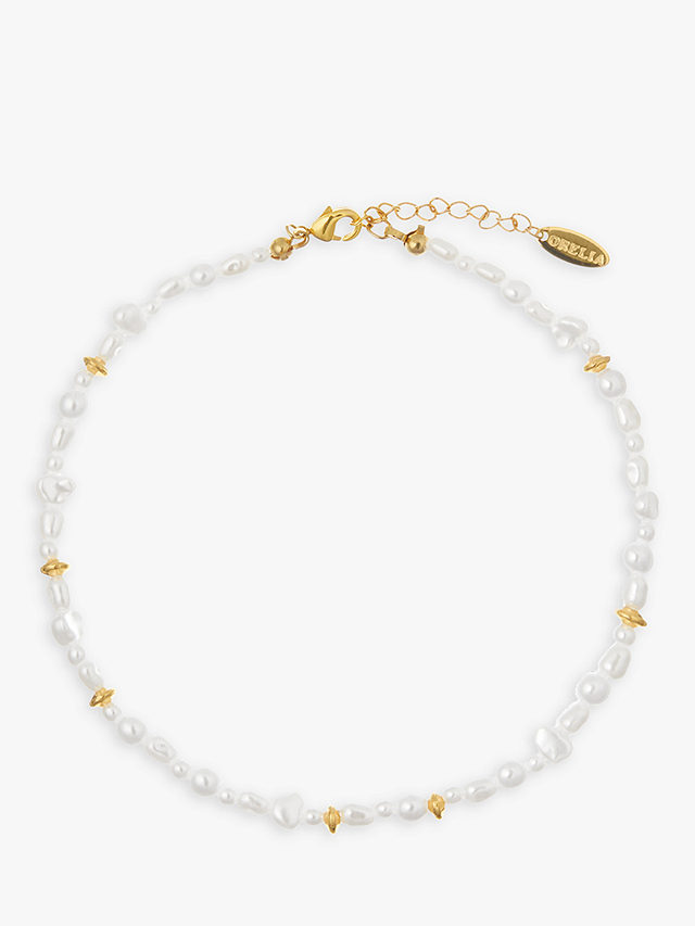 Orelia Mixed Raw Pearl and Bead Anklet, Gold/White