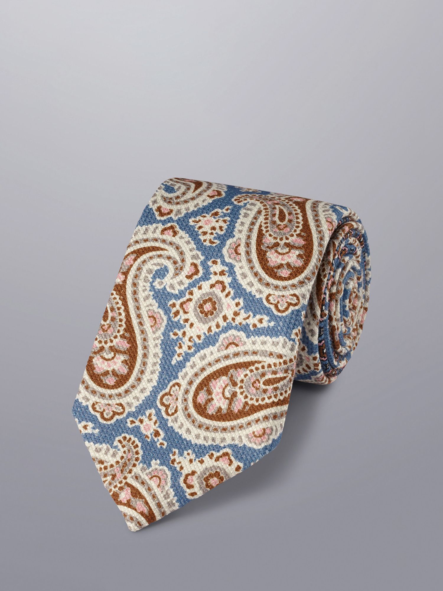 Charles Tyrwhitt Paisley Print Cotton and Silk Tie, Cornflower/Multi