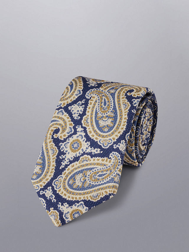 Charles Tyrwhitt Paisley Print Cotton and Silk Tie, Indigo/Ocean Blue