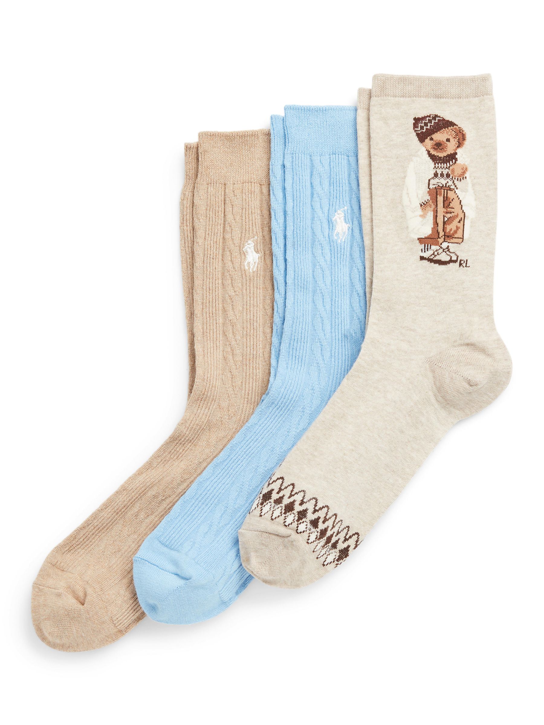 Ralph Lauren Winter Bear Ankle Socks Gift Set, Pack of 3, Multi