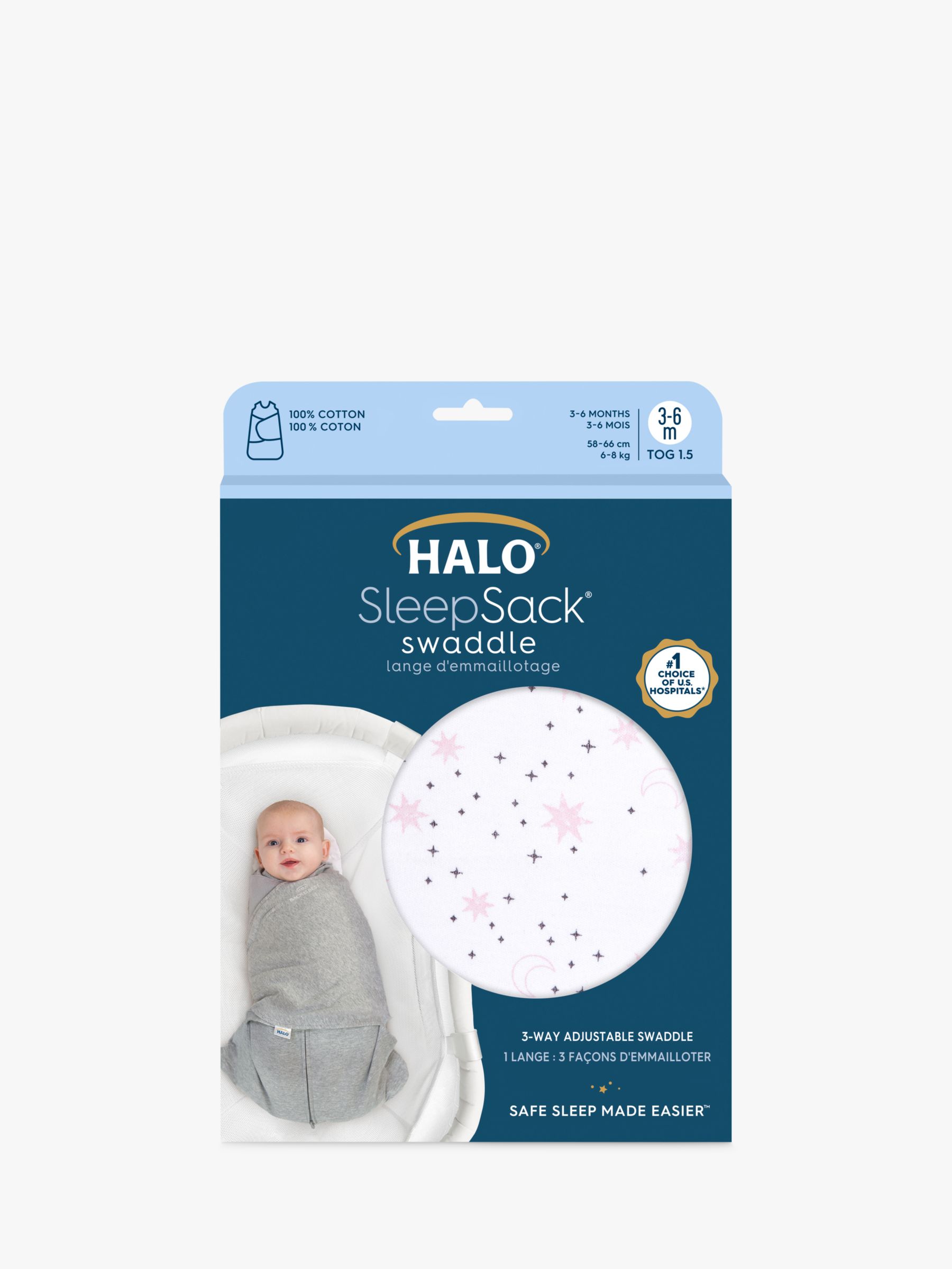 HALO SleepSack Swaddle Midnight Moons Baby Sleeping Bag, 1.5 Tog, Pink