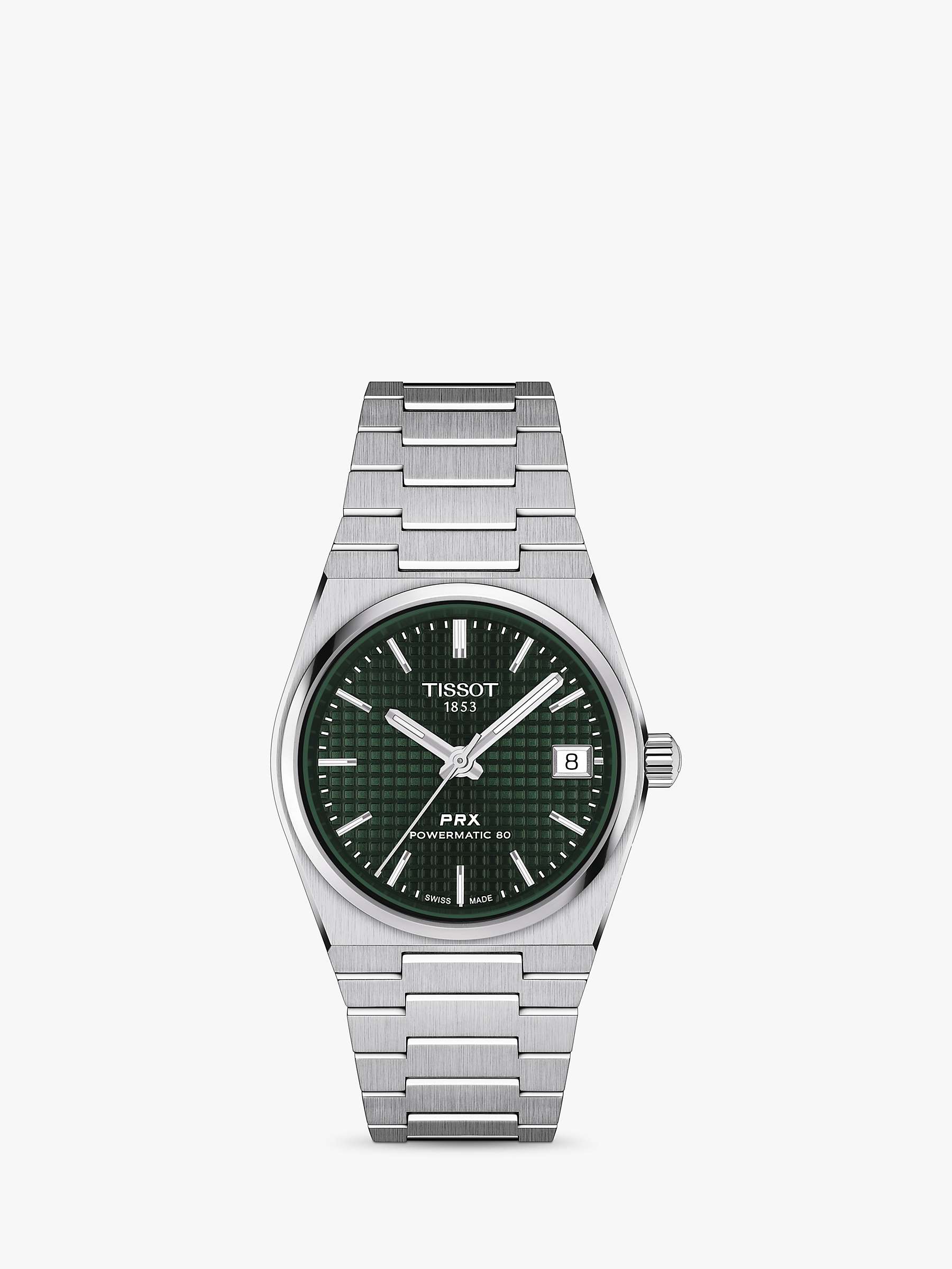 Buy Tissot T1372071109100 Women's PRX Powermatic 80 Automatic Date Bracelet Strap Watch, Silver/Dark Green Online at johnlewis.com
