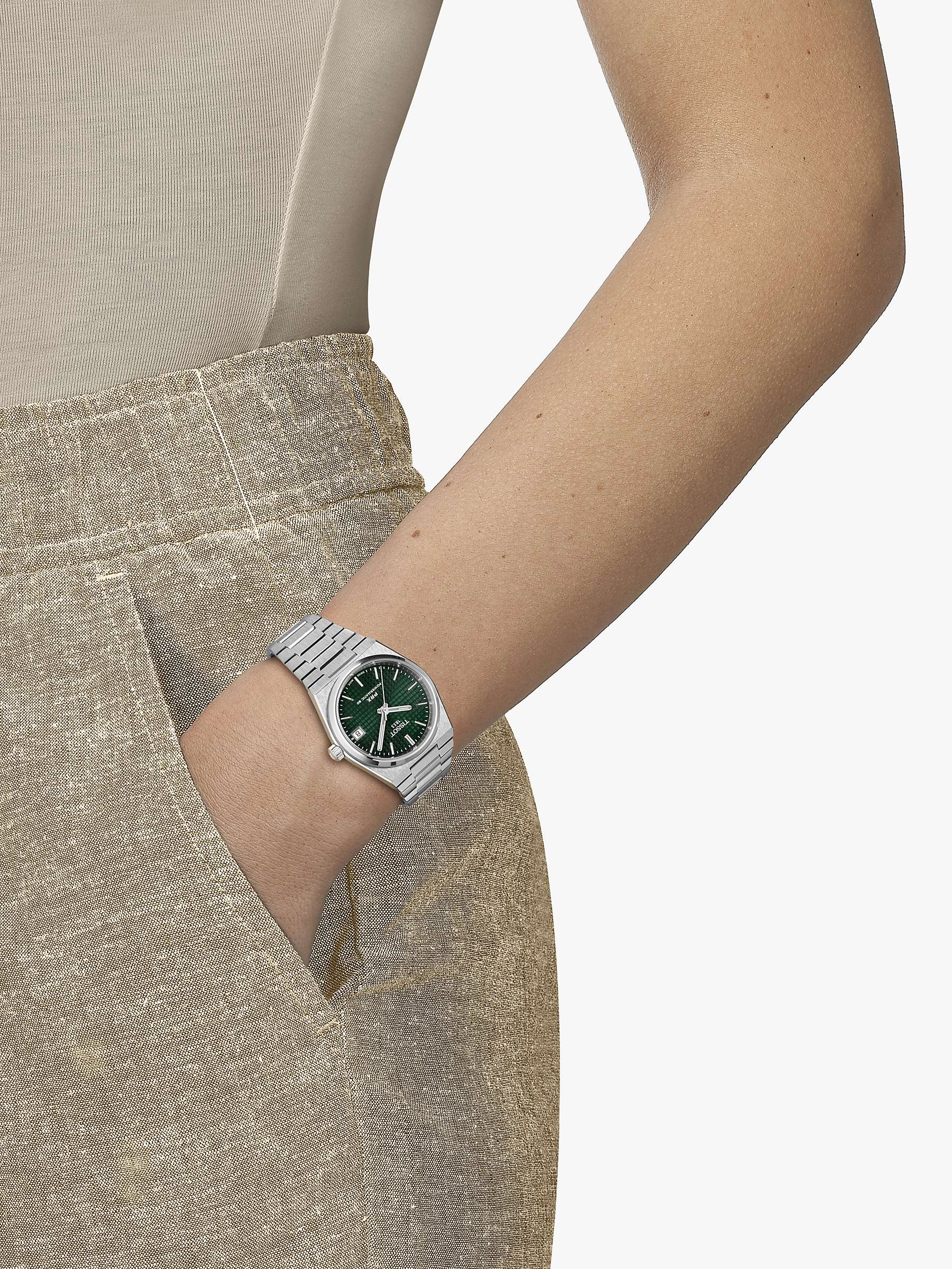 Buy Tissot T1372071109100 Women's PRX Powermatic 80 Automatic Date Bracelet Strap Watch, Silver/Dark Green Online at johnlewis.com