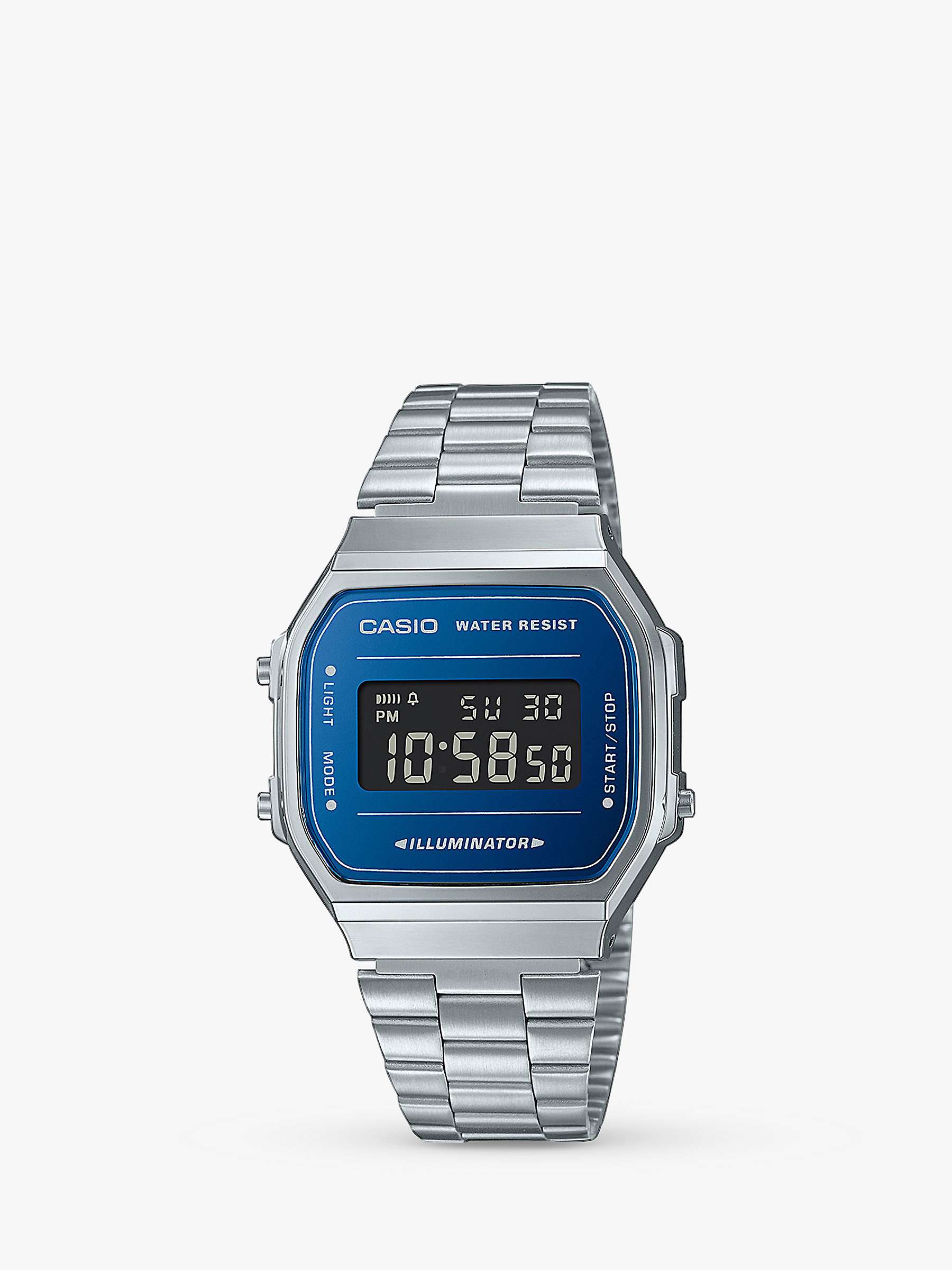 Buy Casio A168WEM-2BEF Unisex Retro Digital Bracelet Strap Watch, Silver/Blue Online at johnlewis.com