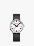 Mondaine MSE.40210.LBV Unisex Date Vegan Leather Strap Watch, Black