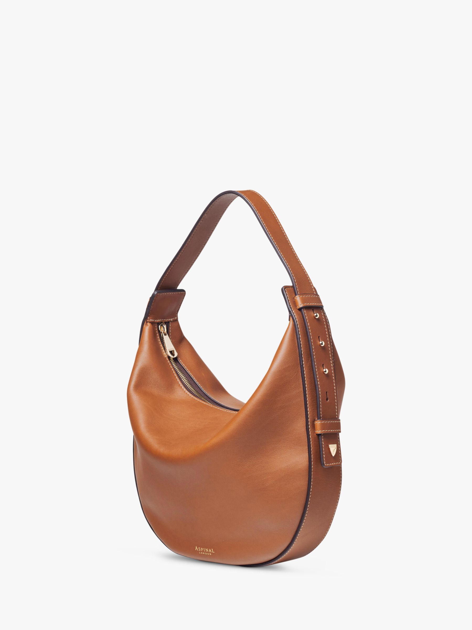 Buy Aspinal of London Crescent Smooth Leather Hobo Bag, Tan Online at johnlewis.com