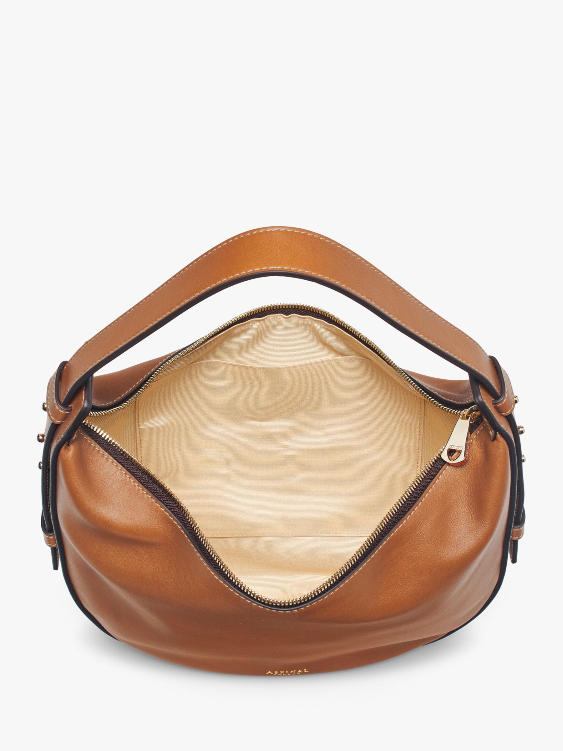 Buy Aspinal of London Crescent Smooth Leather Hobo Bag, Tan Online at johnlewis.com