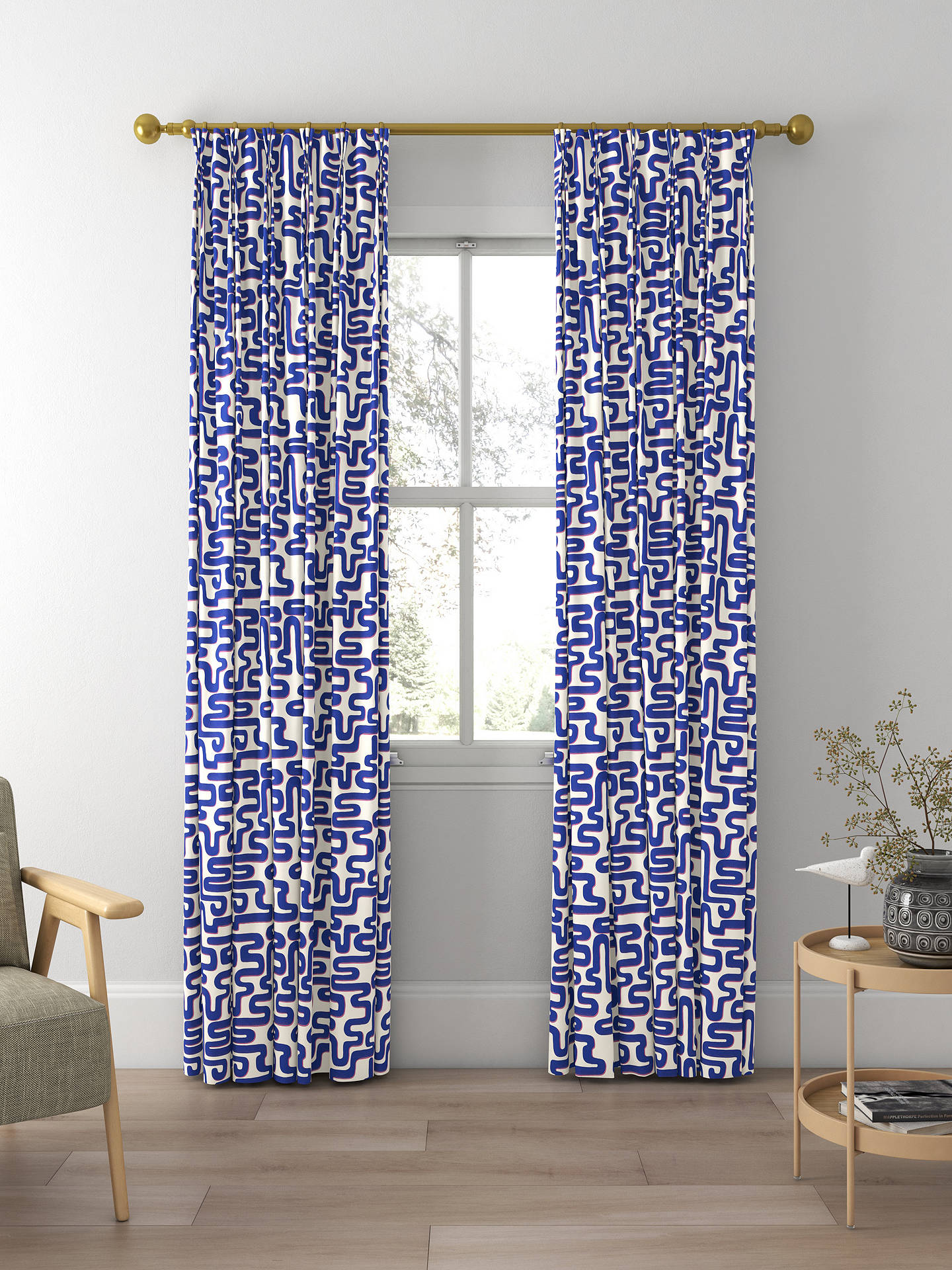 Harlequin x Sophie Robinson Meander Leaf Made to Measure Curtains, Lapis/Spinel