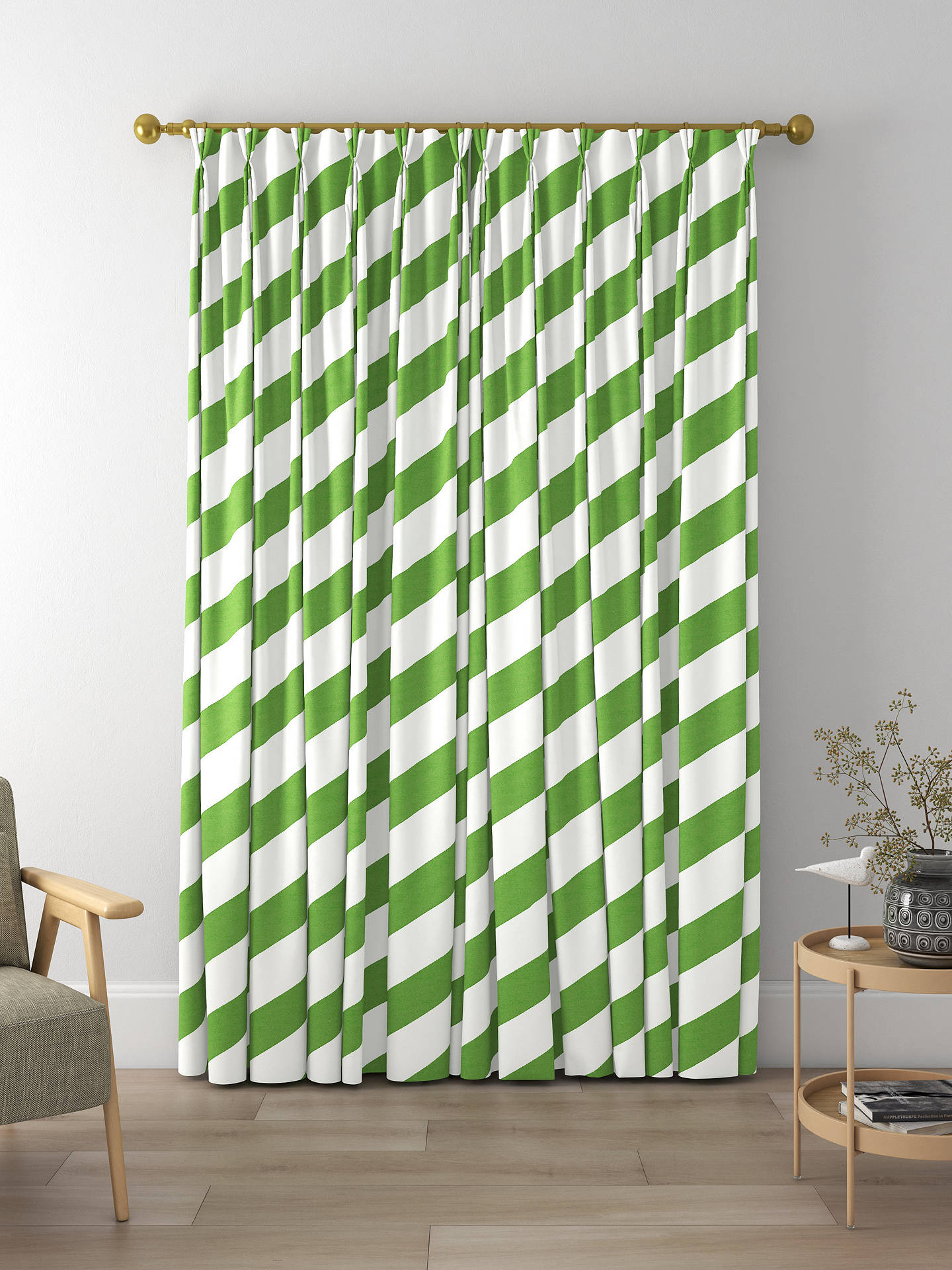 Harlequin x Sophie Robinson Paper Straw Stripe Made to Measure Curtains, Peridot