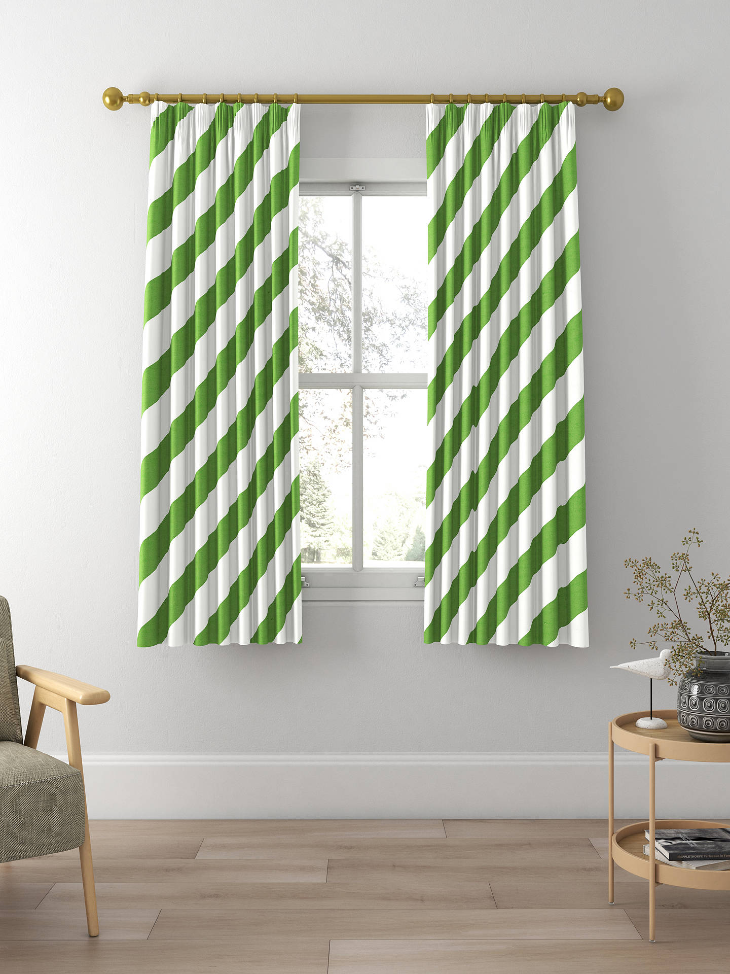 Harlequin x Sophie Robinson Paper Straw Stripe Made to Measure Curtains, Peridot