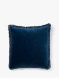 Truly Fringed Square Velvet Cushion, Blue