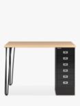 Bisley MultiDesk Oak Veneer Home Office Desk with 6 Drawers, 105cm, Black/Oak