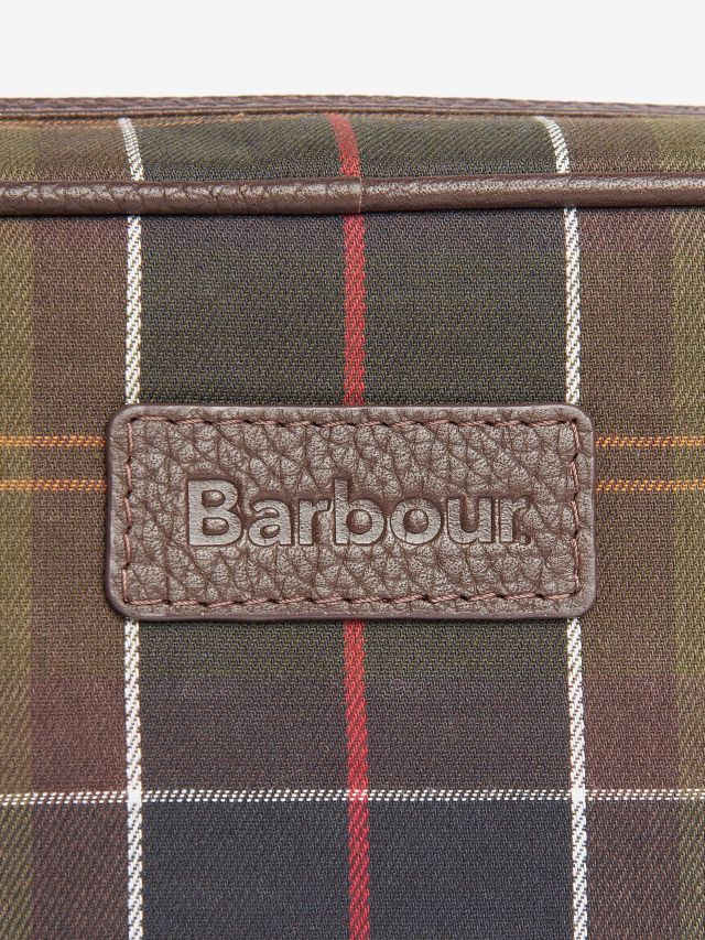 Barbour Tartan & Leather Wash Bag, Green