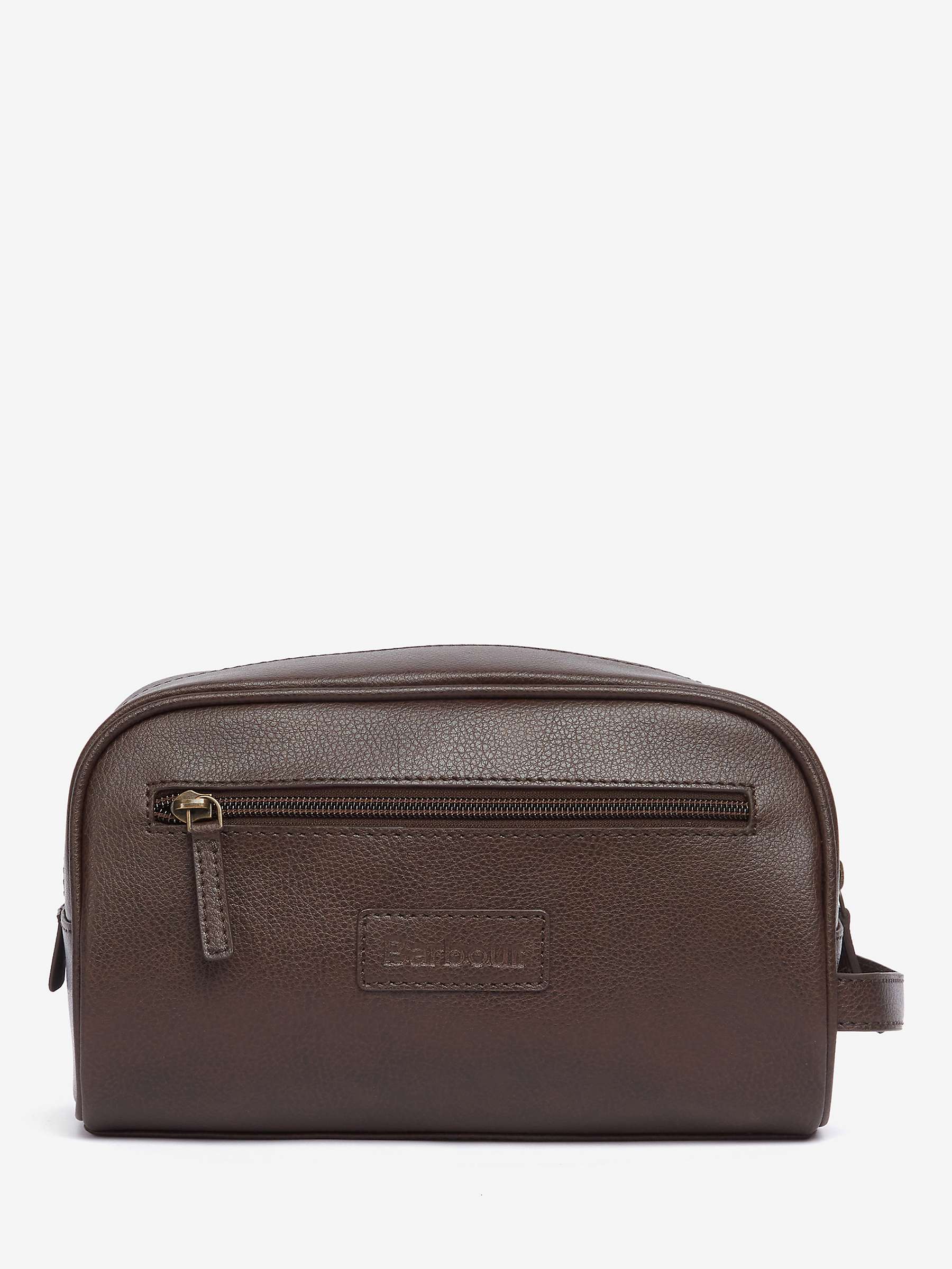 Buy Barbour Leather Wash Bag, Dark Brown Online at johnlewis.com