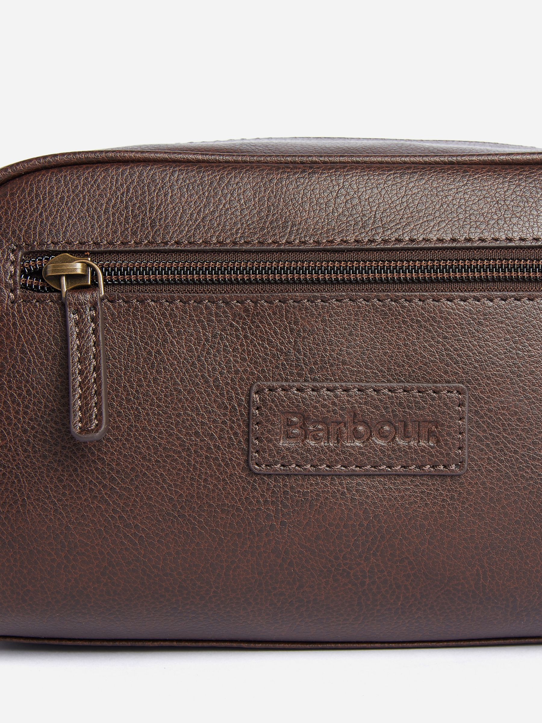 Barbour Leather Wash Bag, Dark Brown