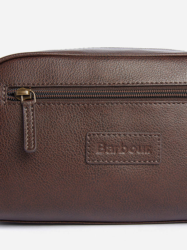 Barbour Leather Wash Bag, Dark Brown