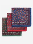 Barbour Cotton Paisley Handkerchiefs, Pack of 3, Red/Green/Navy
