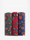 Barbour Cotton Paisley Handkerchiefs, Pack of 3, Red/Green/Navy