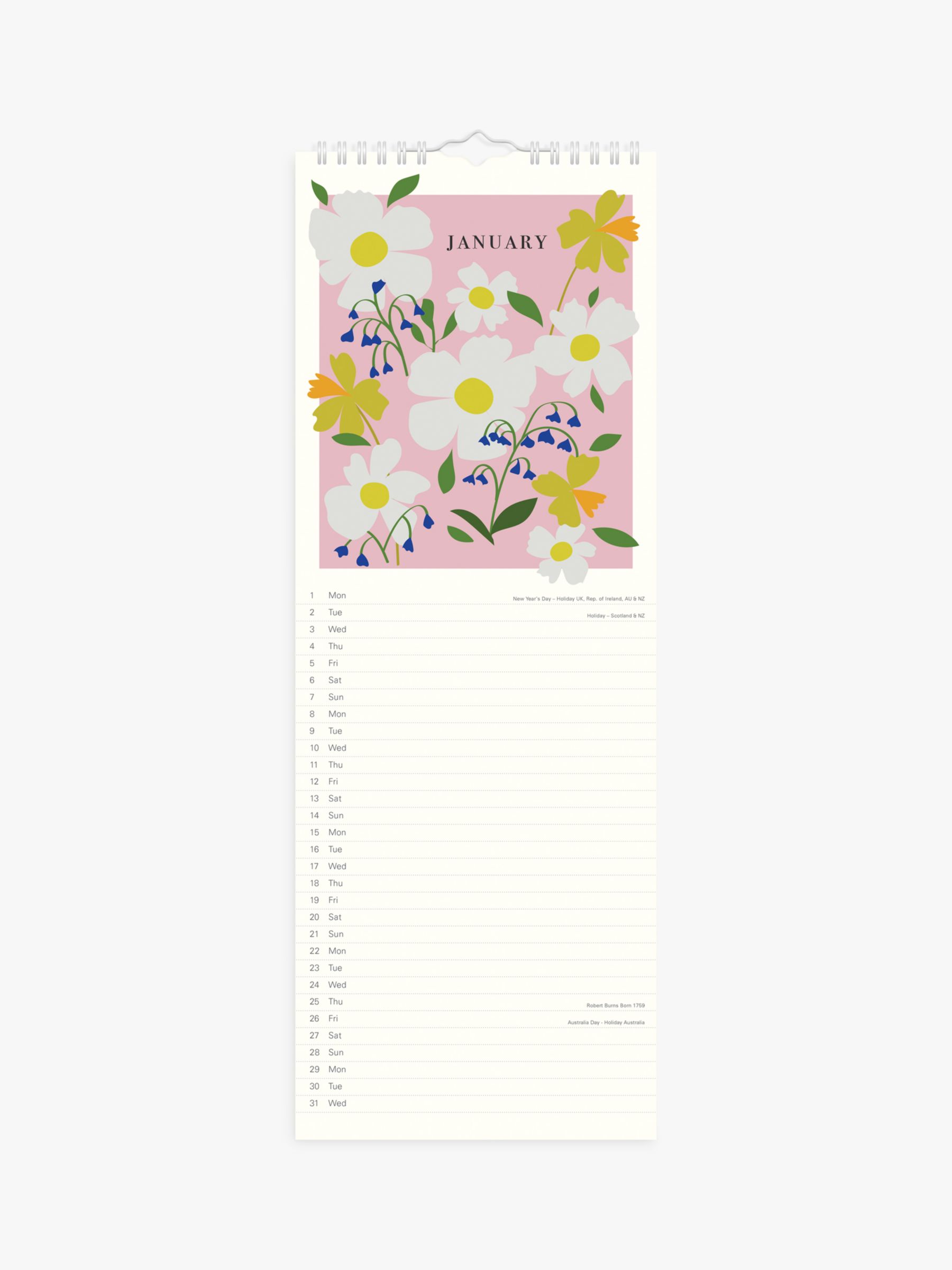 Portico Caroline Gardner Slim Meadow Floral 2024 Calendar, White/Multi