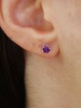E.W Adams 9ct Gold Claw Set Amethyst Round Stud Earrings, Gold/Purple