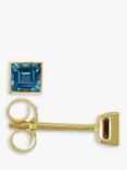 E.W Adams 9ct Gold Princess Cut Topaz Square Stud Earrings, Gold/Blue