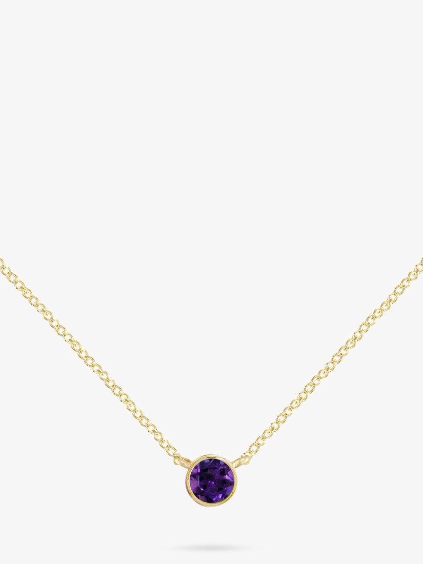 E.W Adams 9ct Gold Round Pendant Necklace, Gold/Amethyst