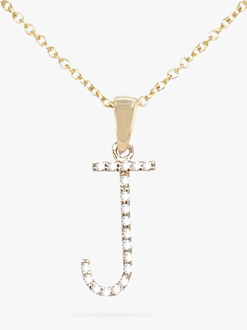 E.W Adams 9ct Gold Diamond Initial Pendant Necklace, J
