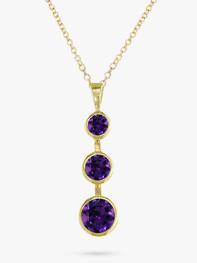 E.W Adams 9ct Gold Graduating Round Amethyst Pendant Necklace, Gold/Purple