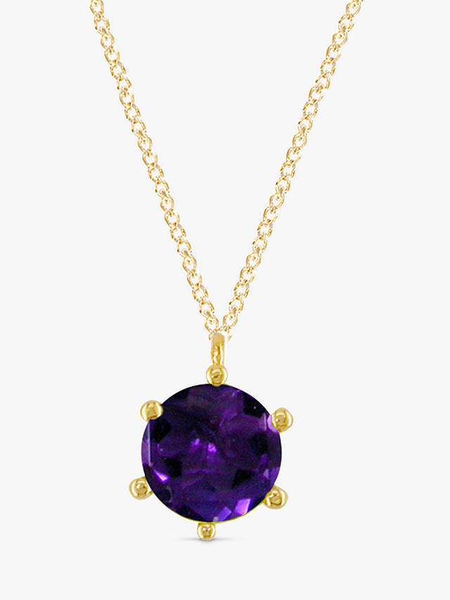 E.W Adams 9ct Gold Claw Set Amethyst Pendant Necklace, Gold/Purple