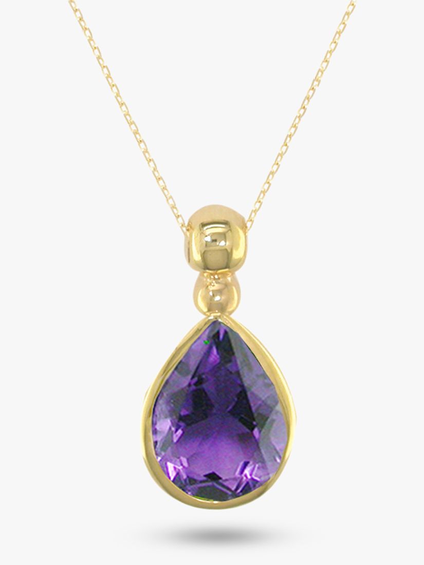E.W Adams 9ct Gold Pear Cut Amethyst Pendant Necklace, Gold/Purple