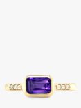 E.W Adams 9ct Yellow Gold Amethyst and Diamond Cocktail Ring, N