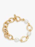 John Lewis Molten Hoop, Link & Freshwater Pearl T-Bar Bracelet, Gold