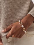 John Lewis Molten Hoop, Link & Freshwater Pearl T-Bar Bracelet, Gold