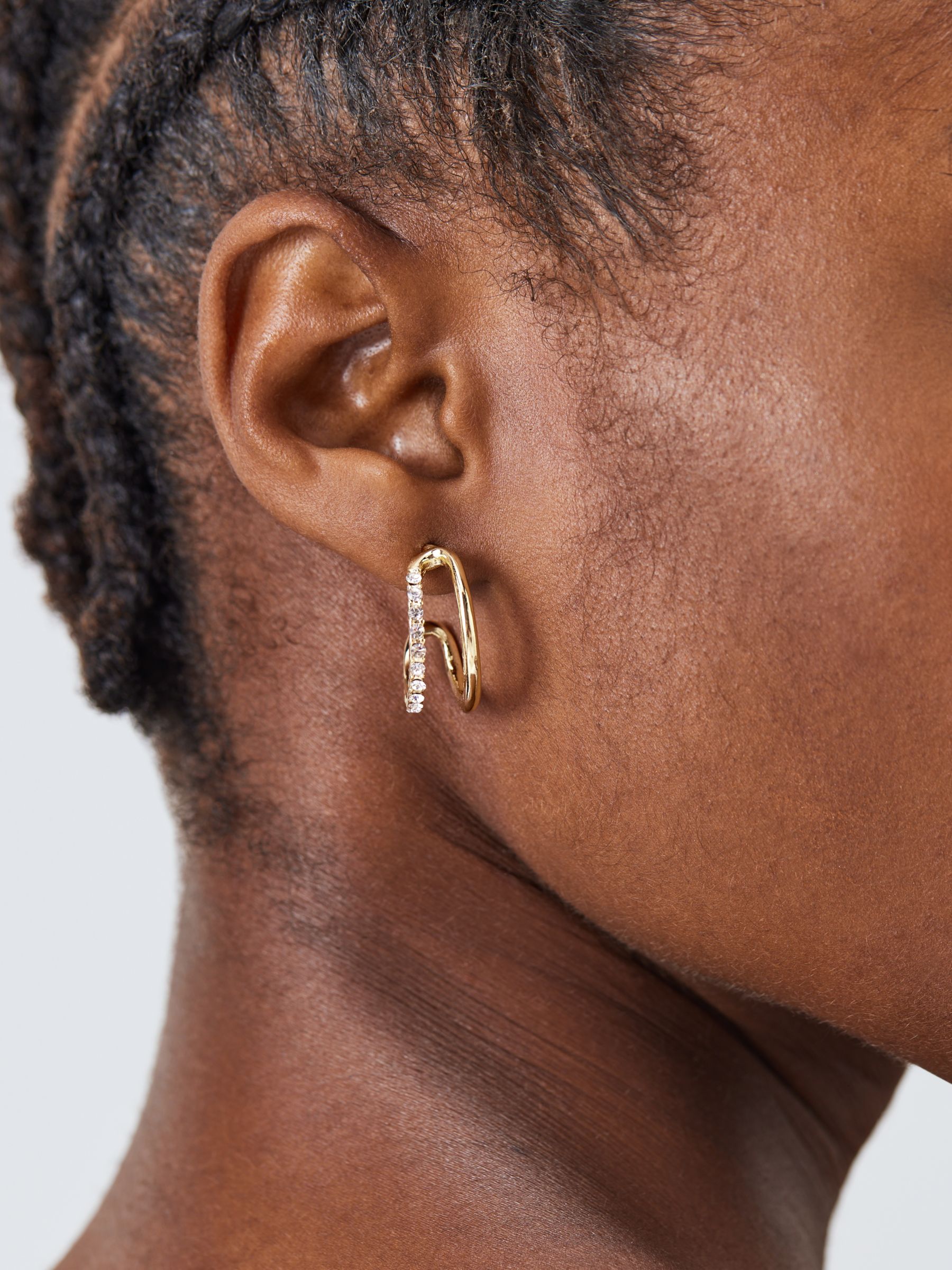John Lewis Smooth & Diamante Split Half Hoop Earrings, Gold