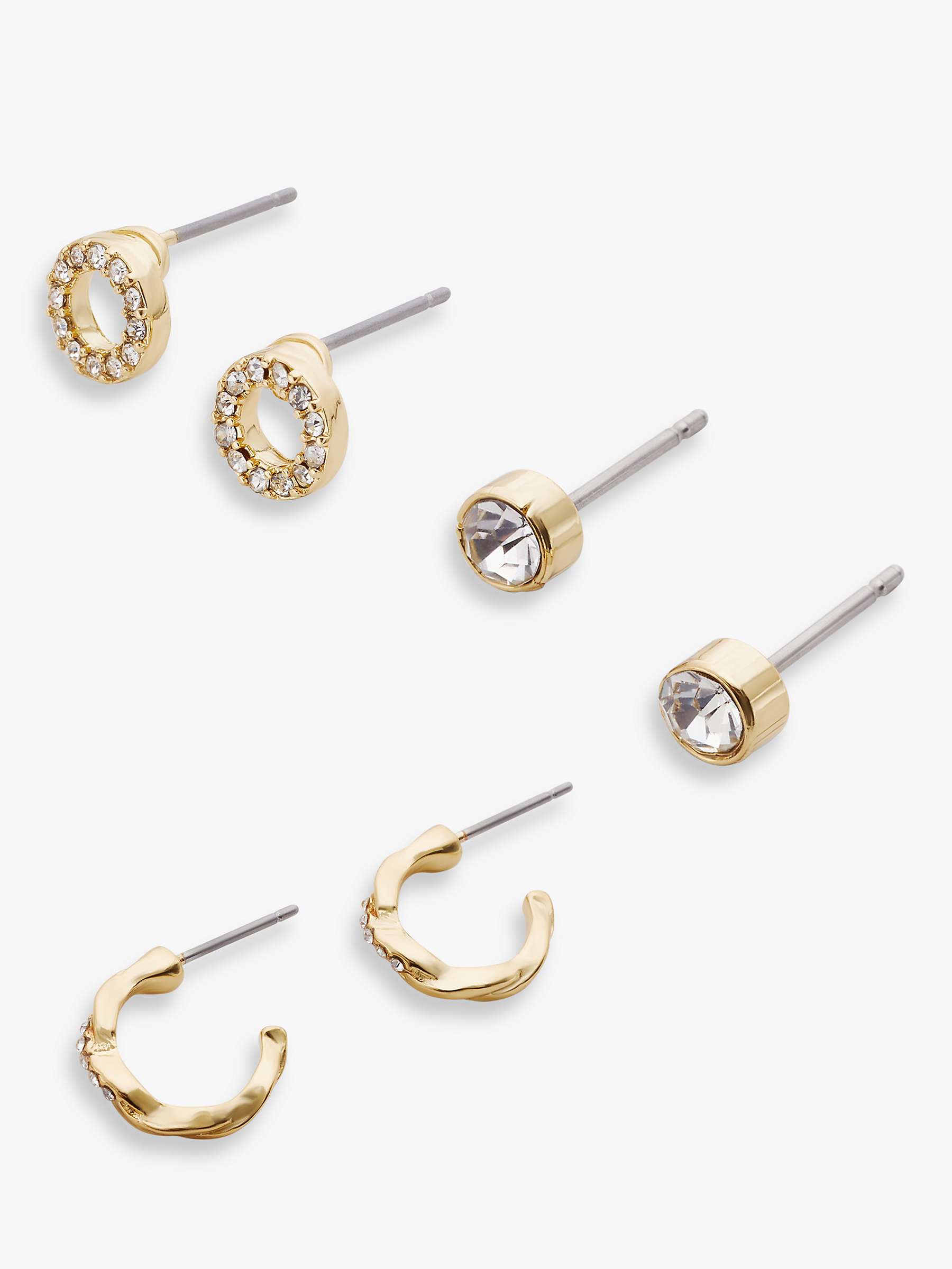 Buy John Lewis Ditsy Diamante Ditsy Stud & Demi-Hoop Earrings, Set of 3 Pairs, Gold Online at johnlewis.com