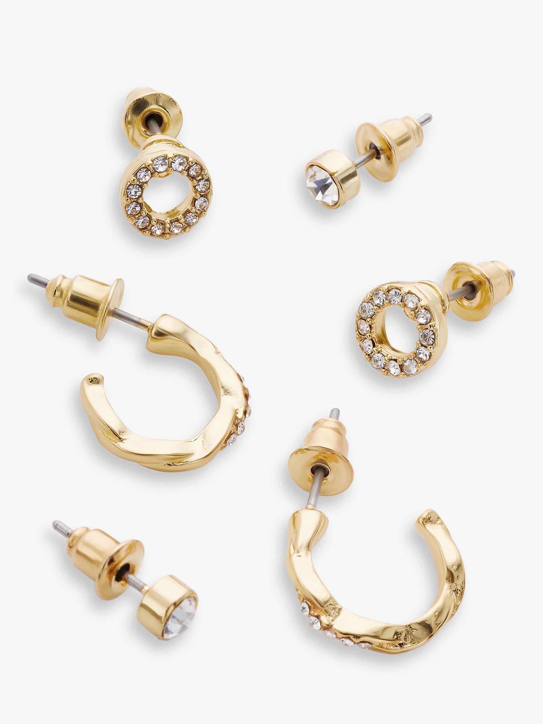 Buy John Lewis Ditsy Diamante Ditsy Stud & Demi-Hoop Earrings, Set of 3 Pairs, Gold Online at johnlewis.com