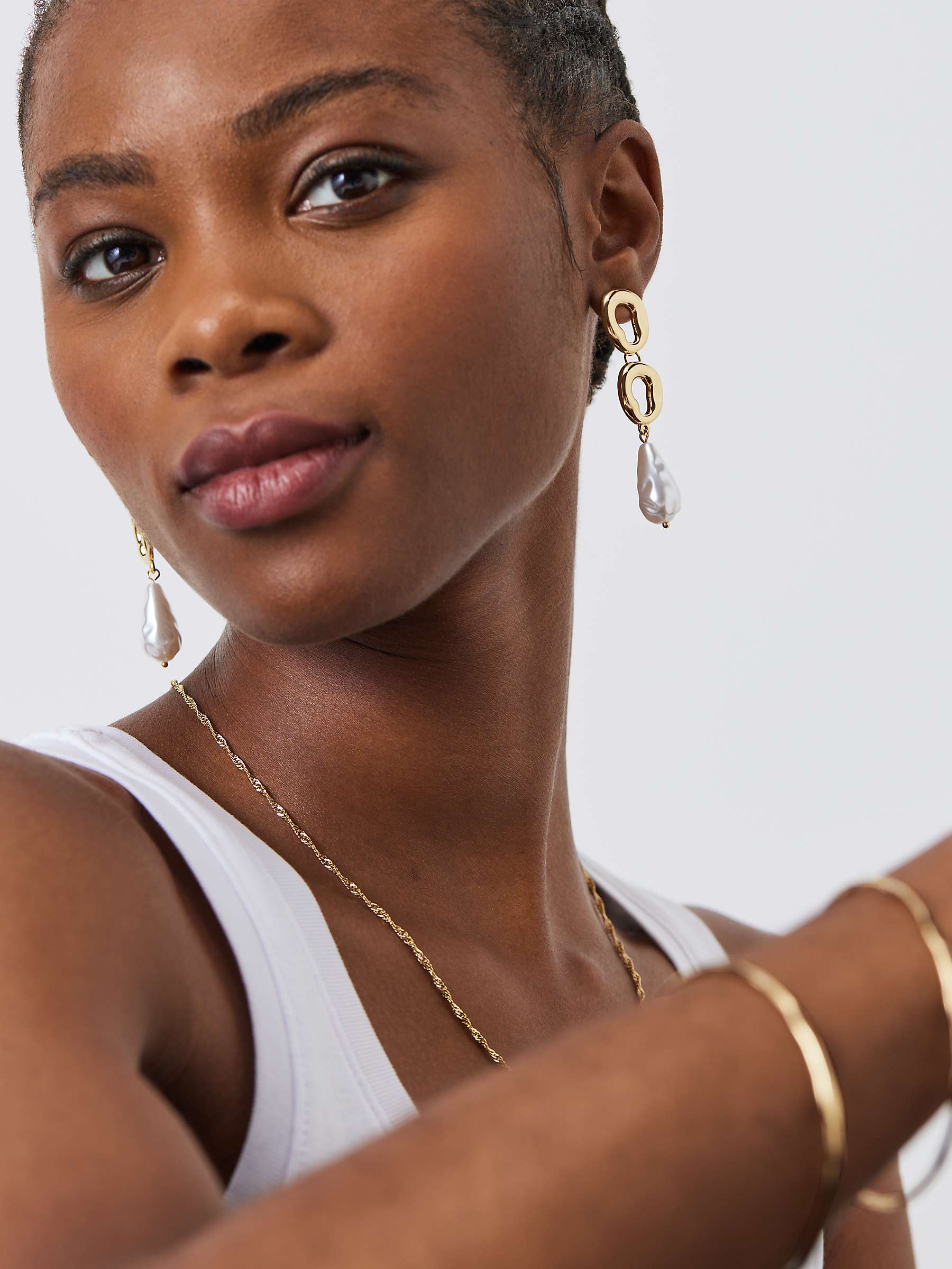 Buy John Lewis Statement Molten Circle and Faux Pearl Drop Earrings, Gold Online at johnlewis.com
