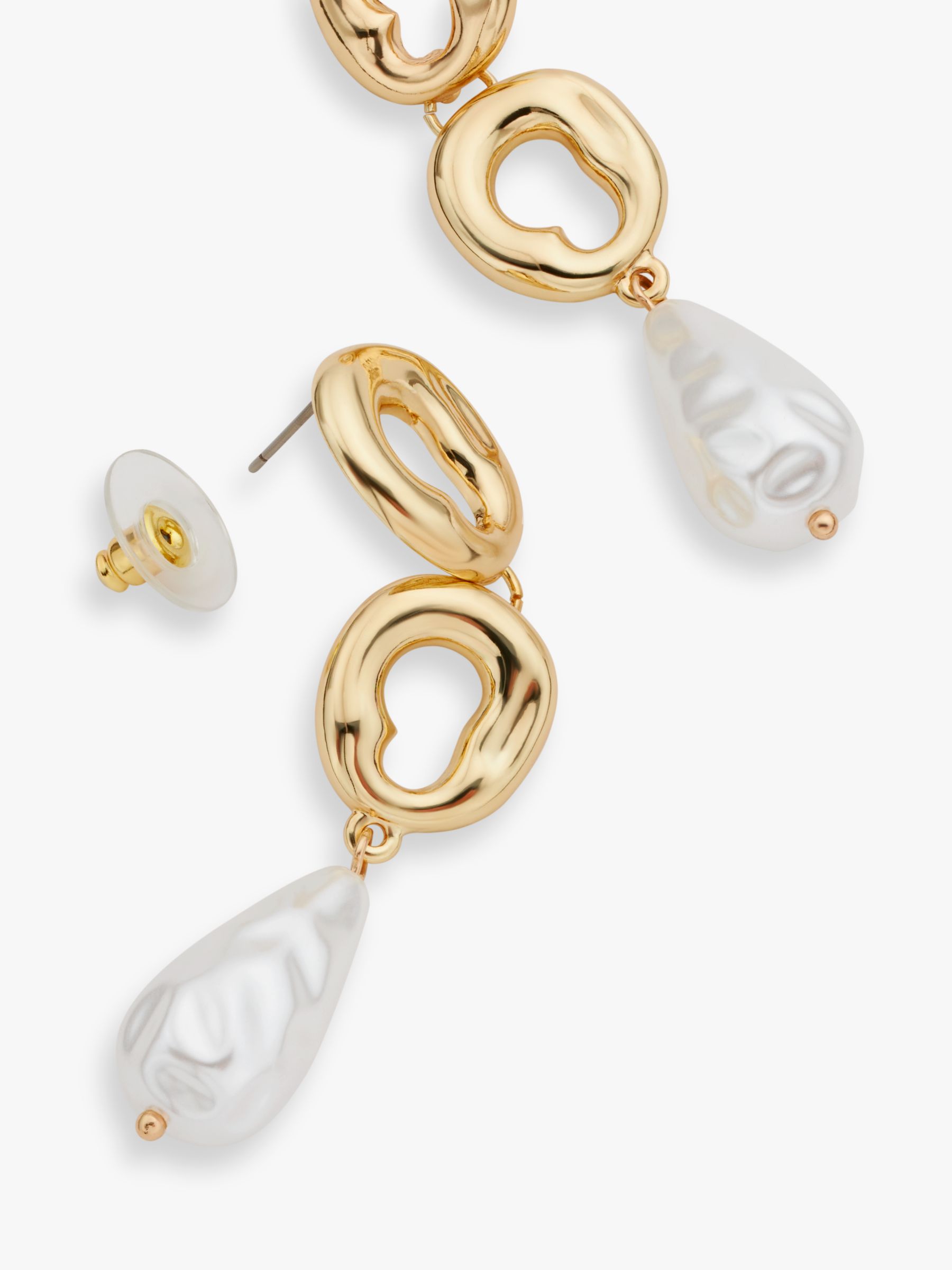 John Lewis Statement Molten Circle and Faux Pearl Drop Earrings, Gold